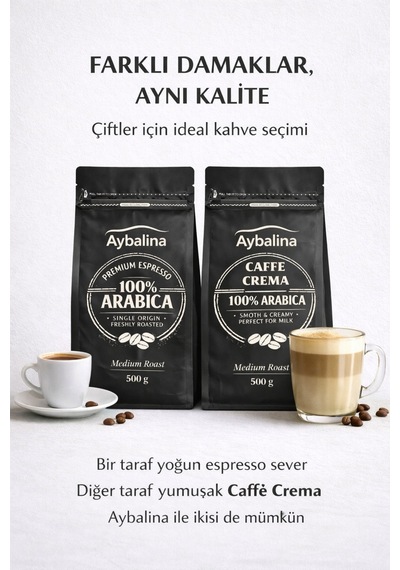 Muhteşem Aromalı Espresso Ve Caffè Crema, %100 Arabica Çekirdeklerle , Elit İkili 500 G + 500 G Çekirdek Kahve