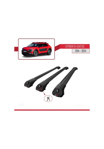 Citroen C4 Cactus 2014 Ve Sonrası İle Uyumlu Ace-1 Ara Atkı Tavan Barı Siyah 3 Adet Bar
