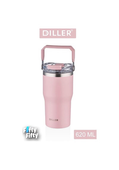 Dıller 620 Ml Tek Kapak Çift Kullanım Pipetli/pipetsiz Taşıma Kulplu Mug/çelik Termos-ffdıllerd Pudra