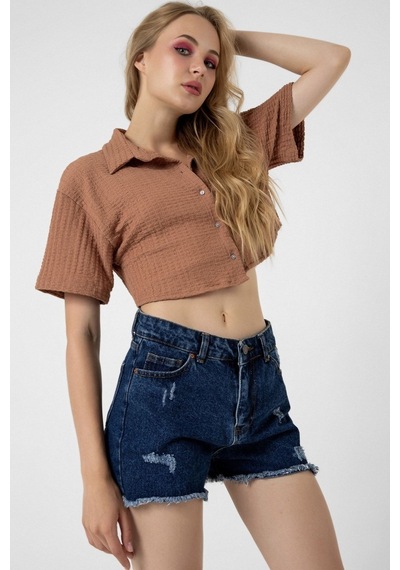 Bbbutikbasic Bürümcük Cepli Crop Gömlek Gül