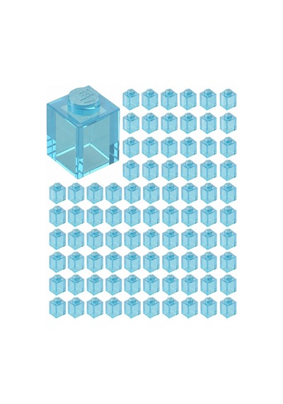 Yedek Parçalar: Duvar Parçası: 100 Adet 1x1 Şeffaf Mavi 3005 - Parts: Brick: 100 Piece 1x1 Trans Light Blue 3005