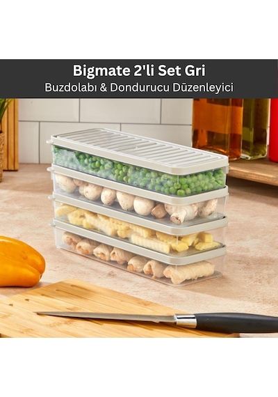 Bigmate 2'li Şeffaf Saklama Kabı 2x1 Lt Bgmt1115 Mikrodalga Buzdolabı Ve Dondurucu Uyumlu Düzenleyici Gri