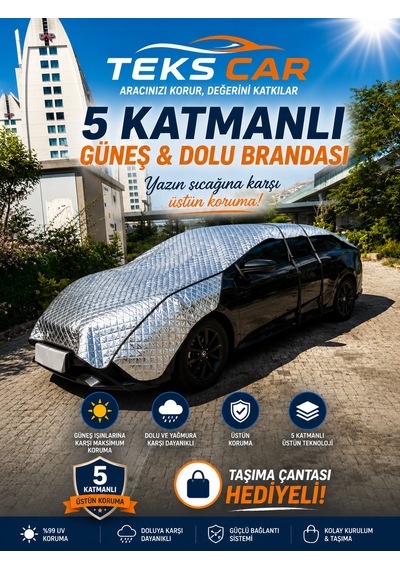 Güneş Koruyucu , 5 Katmanlı , Ultra Sağlam , Isı Yalıtımı , Dolu Koruyucu , Universal Oto Branda 1,6 Metre X 5 Metre