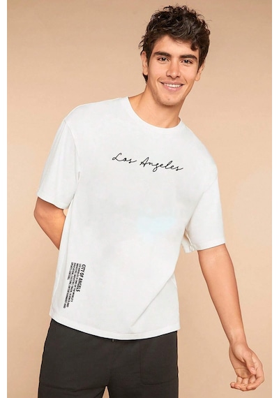 Erkek Los Angles Baskılı Oversize Tshirt Beyaz