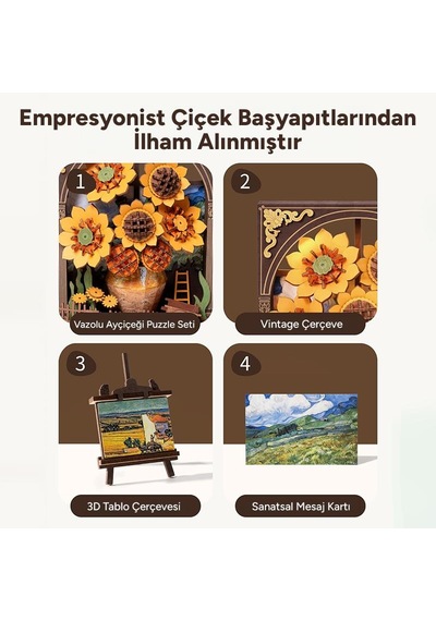 Rowood Th002 Ayçiçeği Golden Sunflower Dıy Minyatür Maket Model Seti Ahşap 3d Wooden Puzzle 3d Model Kit Detaylı Dekoratif Hobi Seti Ahşap Maket