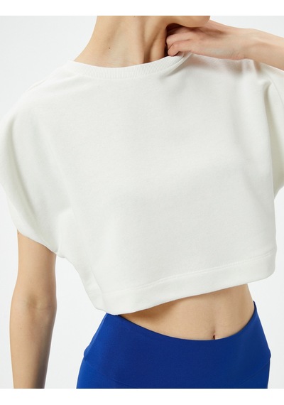 Koton Spor Crop Kolsuz Tişört Düşük Omuz Rahat Kesim Bisiklet Yaka Beyaz 4sak10301nk Beyaz