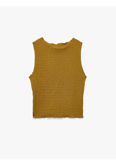 Koton Bürümcük Kumaş Dokulu Slim Fit Bisiklet Yaka Kolsuz Bluz Yeşil 6sak10346ek