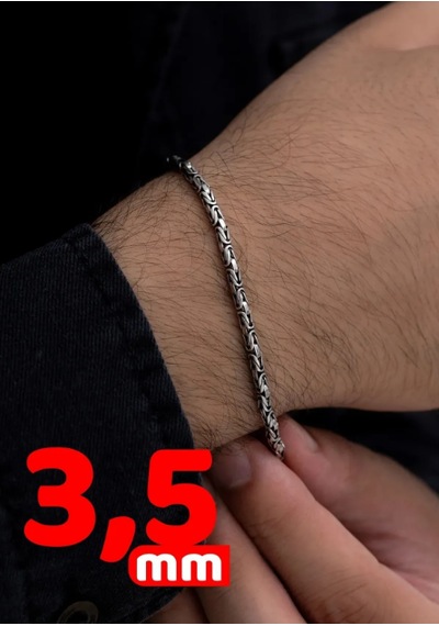 Erkeke Gümüş Bileklik - 3.5mm Yuvarlak Kral Model Işıklı Kutuda