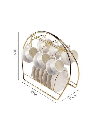 Fincan Askılığı Standı, 6'lı Kahve Fincan Askılığı Stand, Gold Fincanlık Metal Sarı Tr Diğer