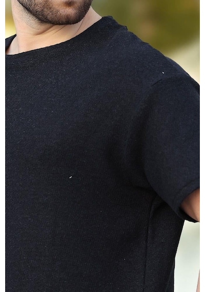 Madmext Siyah Bisiklet Yaka Oversize Erkek T-shirt E7134 Siyah