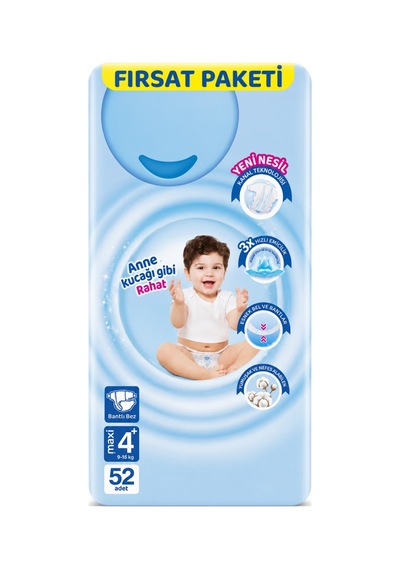 Bebek Bezi Fırsat Paketi 4+ Beden 9-16 Kg 52 Adet 4 - 7 Yaş