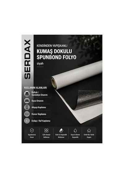 Kendinden Yapışkanlı Kumaş Dokulu Spunbond Folyo Koltuk-oto-baza-ahşap-metal-dolap-duvar Uygulamaları Siyah Renk Siyah
