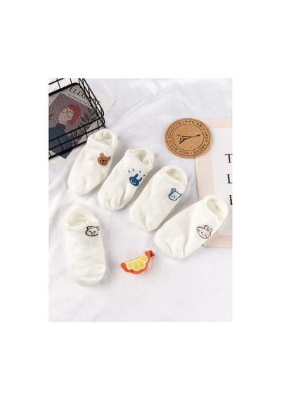 Footmania 5" Çift Kadın Sevimli Görünmez Babet Çorap Seti Beyaz