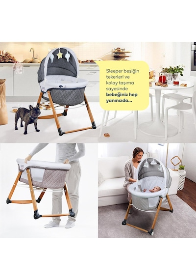 Kiwi Safe & Comfort Sleeper All in One Sallanır Katlanır Ahşap Beşik