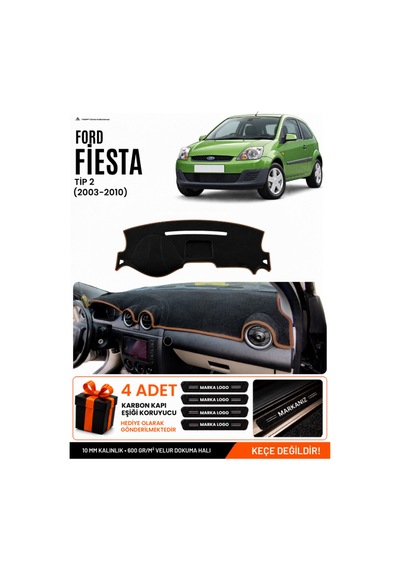 Ford Fiesta Tip 2 2003-2010 Uyumlu Torpido Örtüsü, Torpido Kılıfı - Siyah Kahverengi