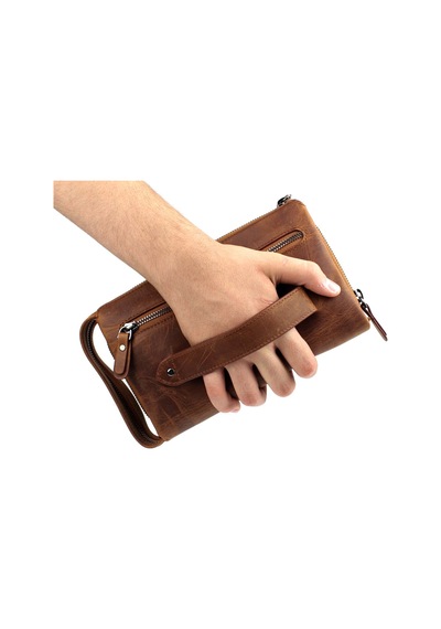 Alphaclub Bag Erkek Hakiki Crazy Deri Taba El Çantası Clutch Portföy Çanta