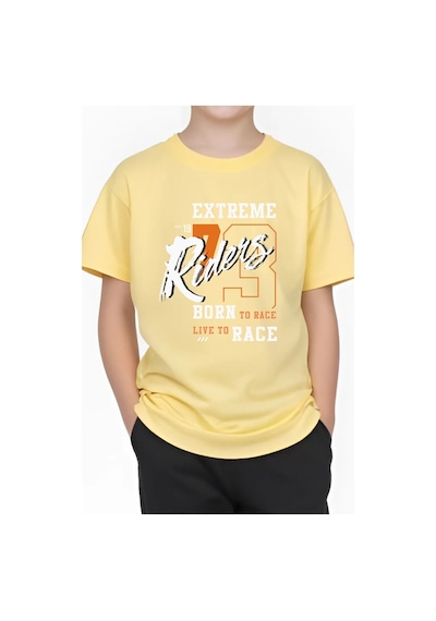 Panios Kids Extreme Riders Baskılı Erkek Çocuk Yuvarlak Yaka Kısa Kollu T-shirt Sarı
