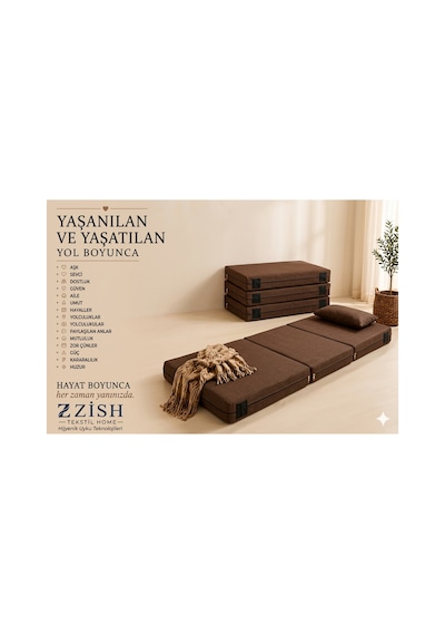 Zishome Çift Kişilik Multipurpose 5 İn 1 Antrasit Çift Kişilik Katlanır Süngerli Misafir Yer Yatağı Ve Balkon Minderi 7cm