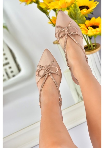 Fox Shoes Ten Saten Kumaş Taş Detaylı Kadın Topuklu Ayakkabı  M246