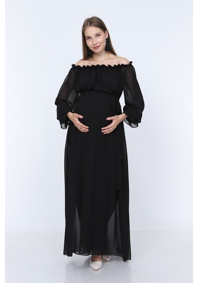 Modalabio Moda Labio-Babyshower Dökümlü Hamile Elbisesi Siyah