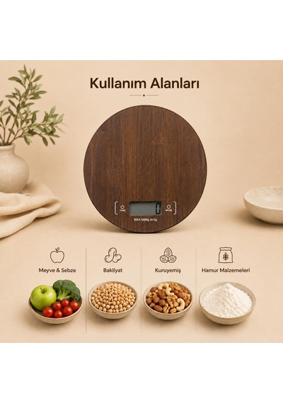 Tr Akasya Ahşap Görünümlü Dijital Mutfak Terazisi 5 Kg, Hassas Mutfak Tartısı, Gramaj Ölçer, Gıda Ve Hamur Öl Diğer