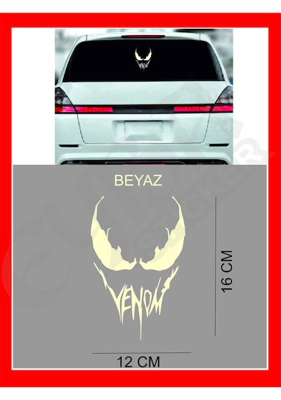 Venom Araba, Motorsiklet, Kask, Laptop,cam Sticker 16x12 Cm Venom Yazılı Beyaz