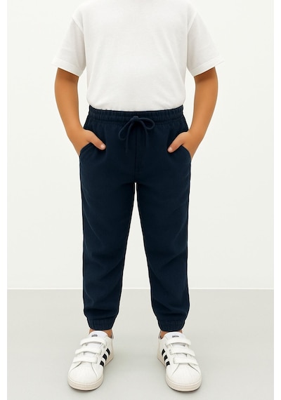 Freemen Erkek Çocuk Jogger Pantolon Keten Görünümlü Cepli Günlük Rahat Fit Lacivert
