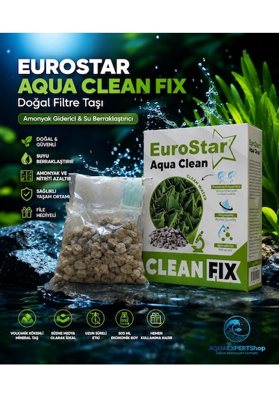 Eurostar Aqua Clean Fix 500 Ml Doğal Filtre Taşı - Amonyak Giderici Ve Su Berraklaştırıcı Filtre Malzemesi - File Hediyeli - Üstün Performans
