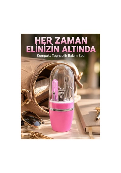 Pembe Manikür Pedikür Bakım Seti Cımbız Tırnak Makası Makas Törpü Renkli Renkli