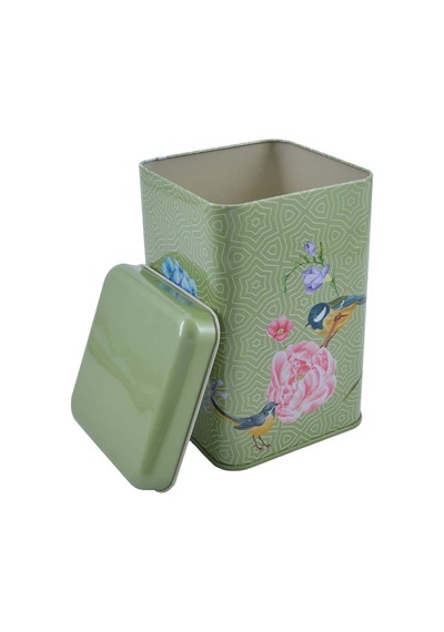 Blooming Green Desenli Kare Metal Saklama Kabı 10.5 x 10.5 x 16 CM 1.7 L