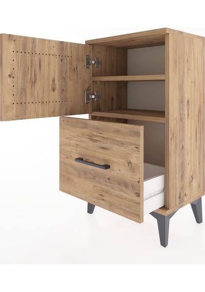 Arges Komodin Tek Raflı Tek Çekmeceli Tek Kapaklı 44x30x80 Ça... Çam