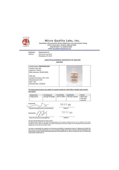 Double Wood Pregnenolone 100mg Converted To Progesterone To ...