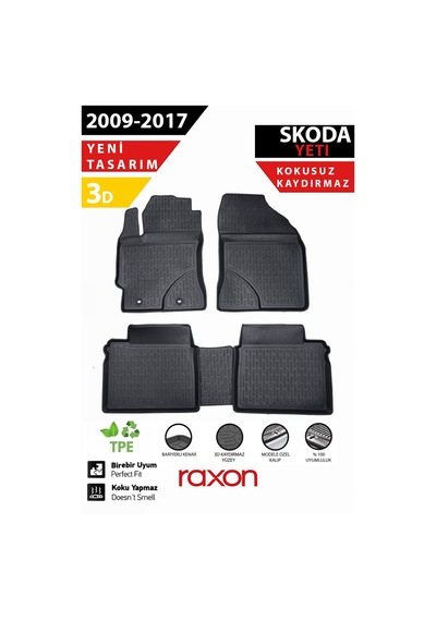 Skoda Yeti 2009-2017 3d Havuzlu Paspas Tam Uyumlu Su Geçirmez, Kaymaz