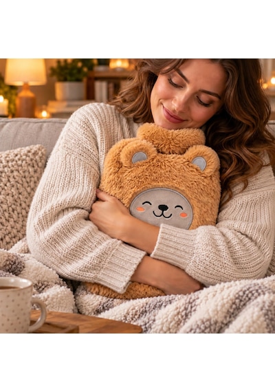 Sıcak Su Torbası Peluş Ultra Yumuşak Kumaş, Kokusuz, Cepli, 2 Litre Büyük Boy, Ayıcık Desenli, Tutuş Cep Bölm Genel