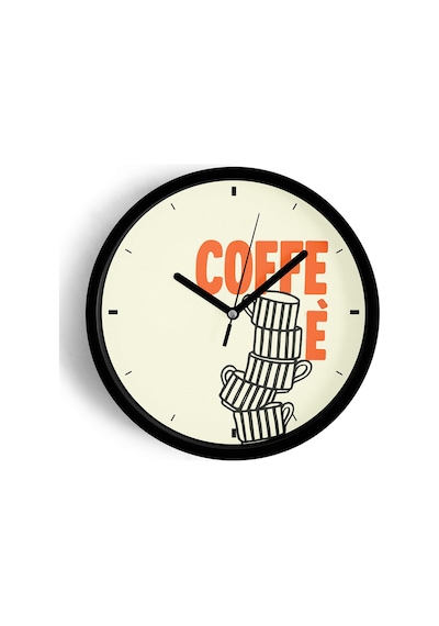 Modern Yazılı Tasarım - '' Coffee '' Mutfak Duvar Saati - 25cm - Önü Camlı Siyah Kasa-jh0649 Siyah