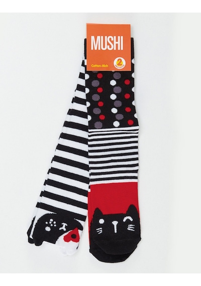 Denokids Mshb&g Çizgili Kediler Kız Çocuk Dizaltı Çorap 2'li Takım Renkli Çok Renkli