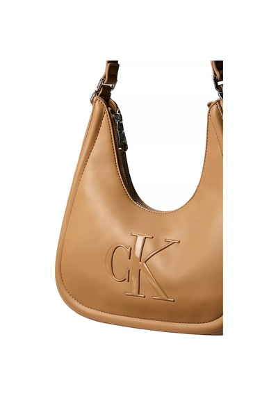 Calvin Klein Kadın Deri Kısa Kulp Fermuar Kapama Ck Logo Desenli Kahverengi1 Çanta-15789