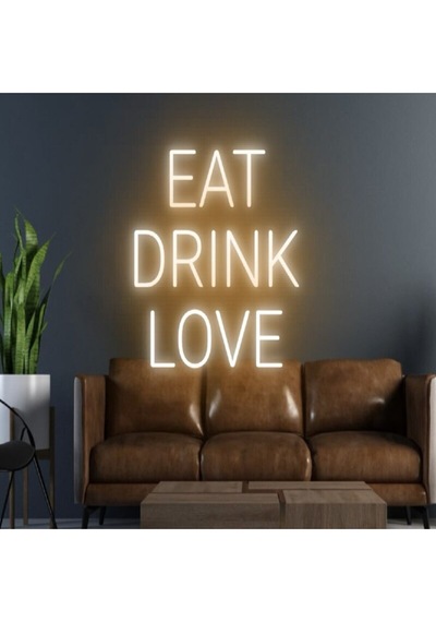 Eat Drınk Love Yazılı Neon Tabela Turuncu