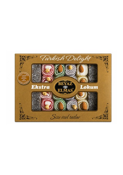 Beyaz Elmas Beyas Elmas Kare Cevizli Bademli Lokum 400 Gr - Glikoz İçermez - %100 Doğal Pancar Şekerinden Üretilmiştir