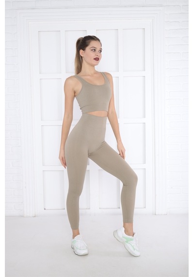 Escetic Kadın Spor Midstone Toparlayıcı, Yüksek Bel Fitnes Bra Şort-tayt Takım-4313 - S