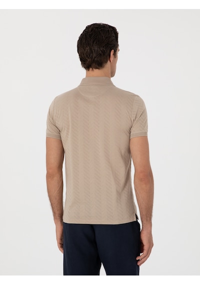Vizon Slim Fit Desenli Polo Yaka T-shirt Kahverengi