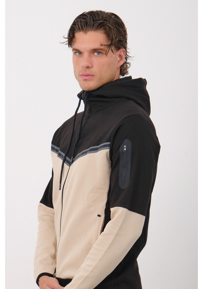 Dechers Erkek Siyah Tech Fleece Double Face Kapüşonlu Fermuarlı Eşofman Takımı - E228 Krem