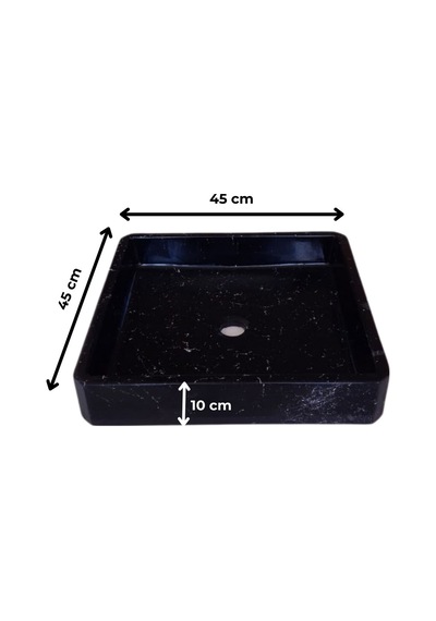 Mermer Desenli Tezgah Üstü Kare Model Taş Lavabo 45 X 45 Cm Siyah
