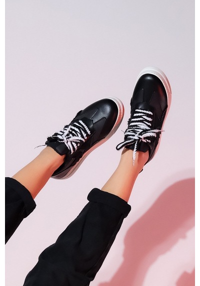 Luvishoes Sande Siyah Denim Detaylı Kadın Spor Sneakers Siyah