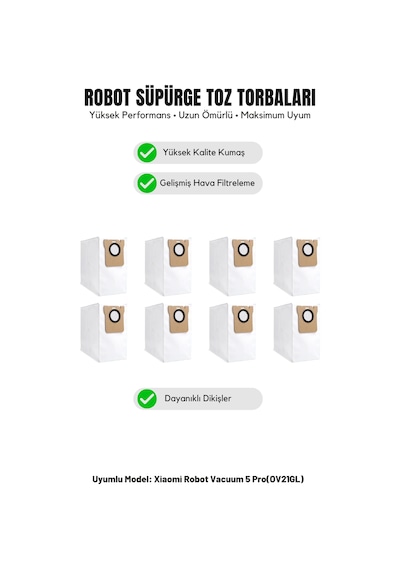 Robot Vacuum 5 Pro Ov21gl İle Uyumlu 8'li Toz Torbası 20.0