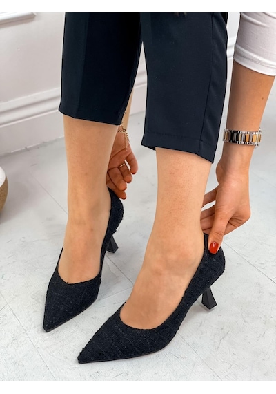 Ervanın Butiği Siyah Tüvit Freda Kadın Stiletto-3862