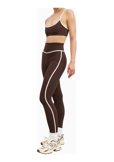 Because Of Alice Base Contrast Trim Leggings Yüksek Bel Şekillendirici Kadın Tayt Kahverengi