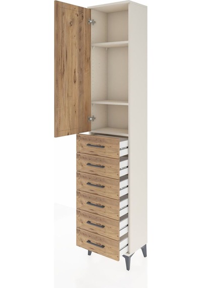 Arges Dolap 3 Raflı 6 Çekmeceli Tek Kapaklı 44x30x221 Aytaşı-çam Aytaşı