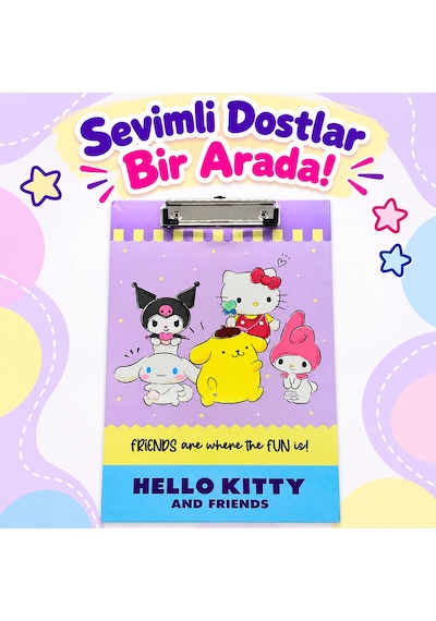 Bakgelal Hello Kitty Ve Arkadaşları Desenli Sekreterlik - Kuromi & Cinnamoroll Temalı Kıskaçlı A4 Evrak Dosyası / Panosu - 9058971616356