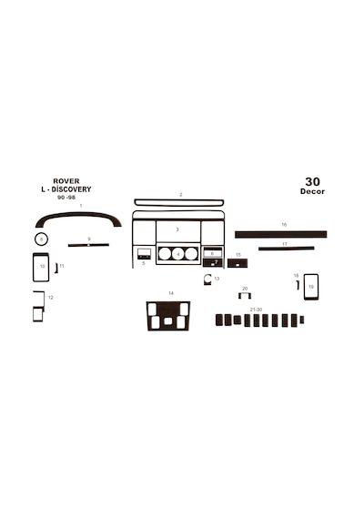 Land Rover Discovery Torpido Kaplama 1990-1998 30 Parça Koyu Meşe